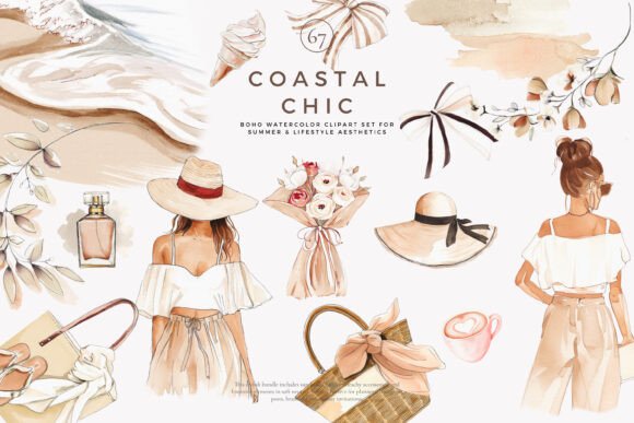 Download Boho Clipart Summer Fashion Coastal Set - Fashion Collection
