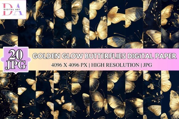 Download Golden Glow Butterflies Digital Paper - Gold Collection